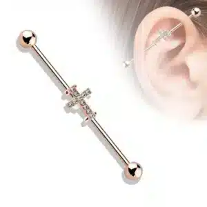 ბლოგი 107 ear piercing made of stainless steel barbell finished by beads adorned with a cross with crystals